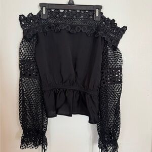 Self Portrait Elegant Black Lace Off Shoulder Women's Top